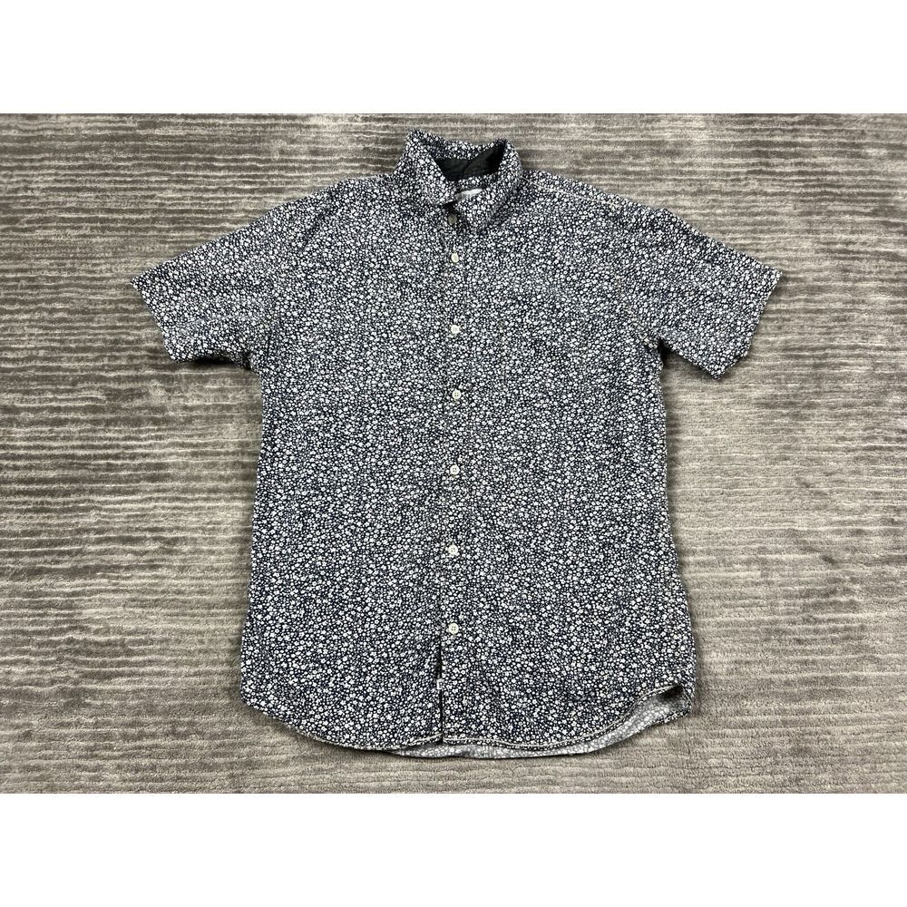 PD&C Shirt Mens‎ Medium Blue Short Sleeve 100% Cotton Button Up Casual